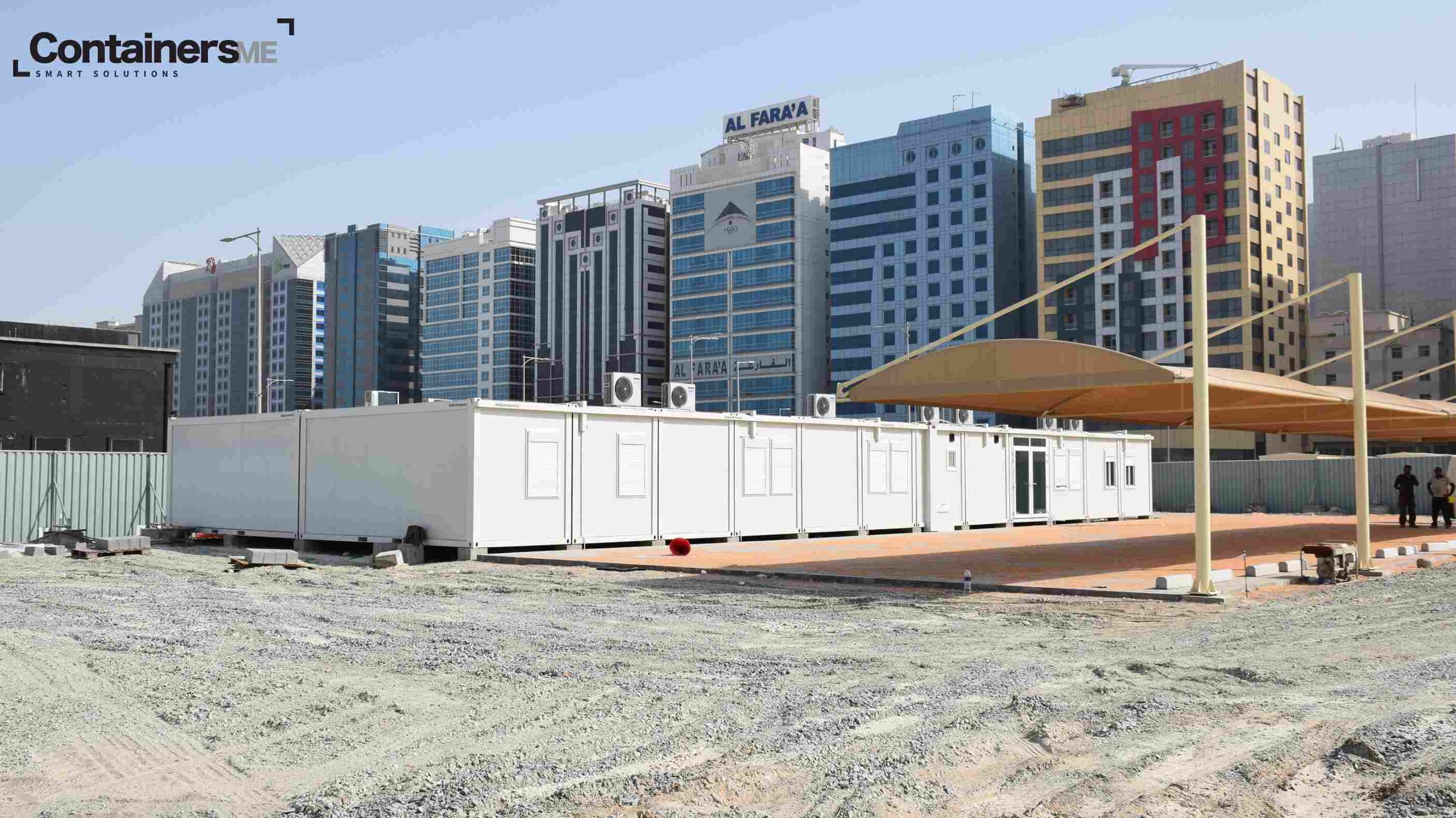 temporary site office in a construction site made using modular mobile container
