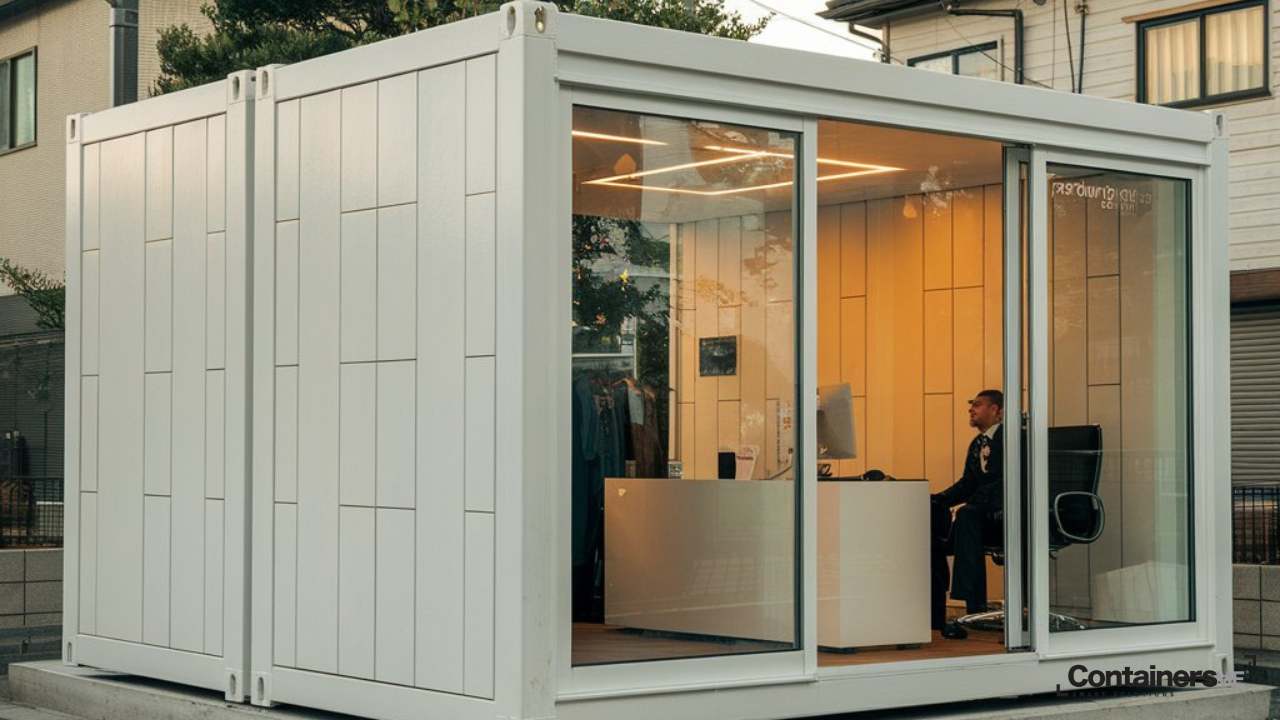 modular security cabin made using modular mobile container with glass windows and a security guard inside it 