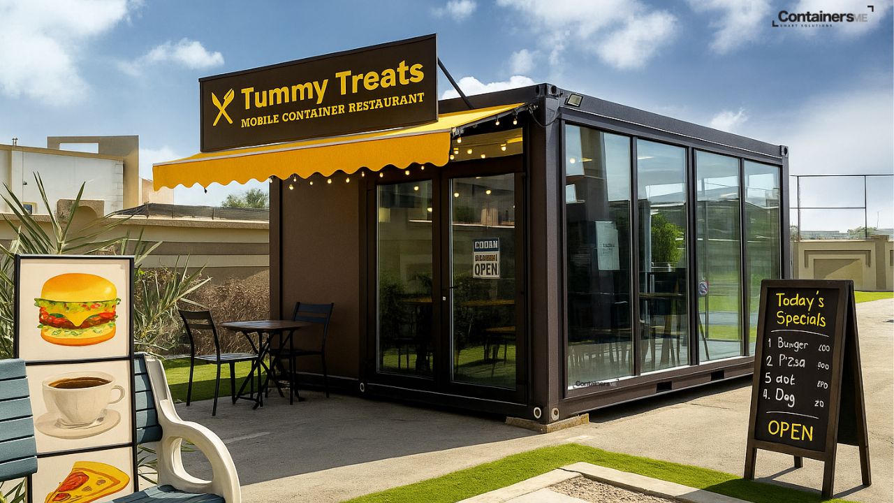 container restaurant made using modular mobile container located in UAE