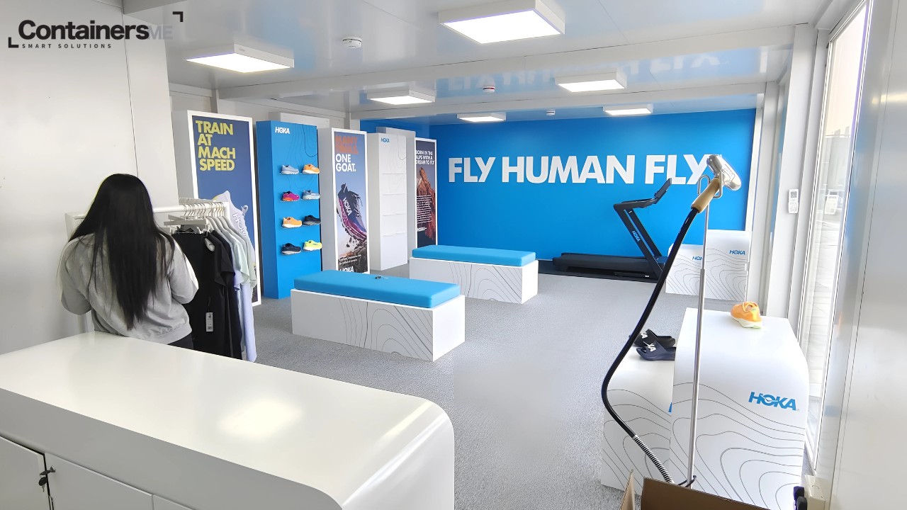 inside of a pop up store made using modular mobile container