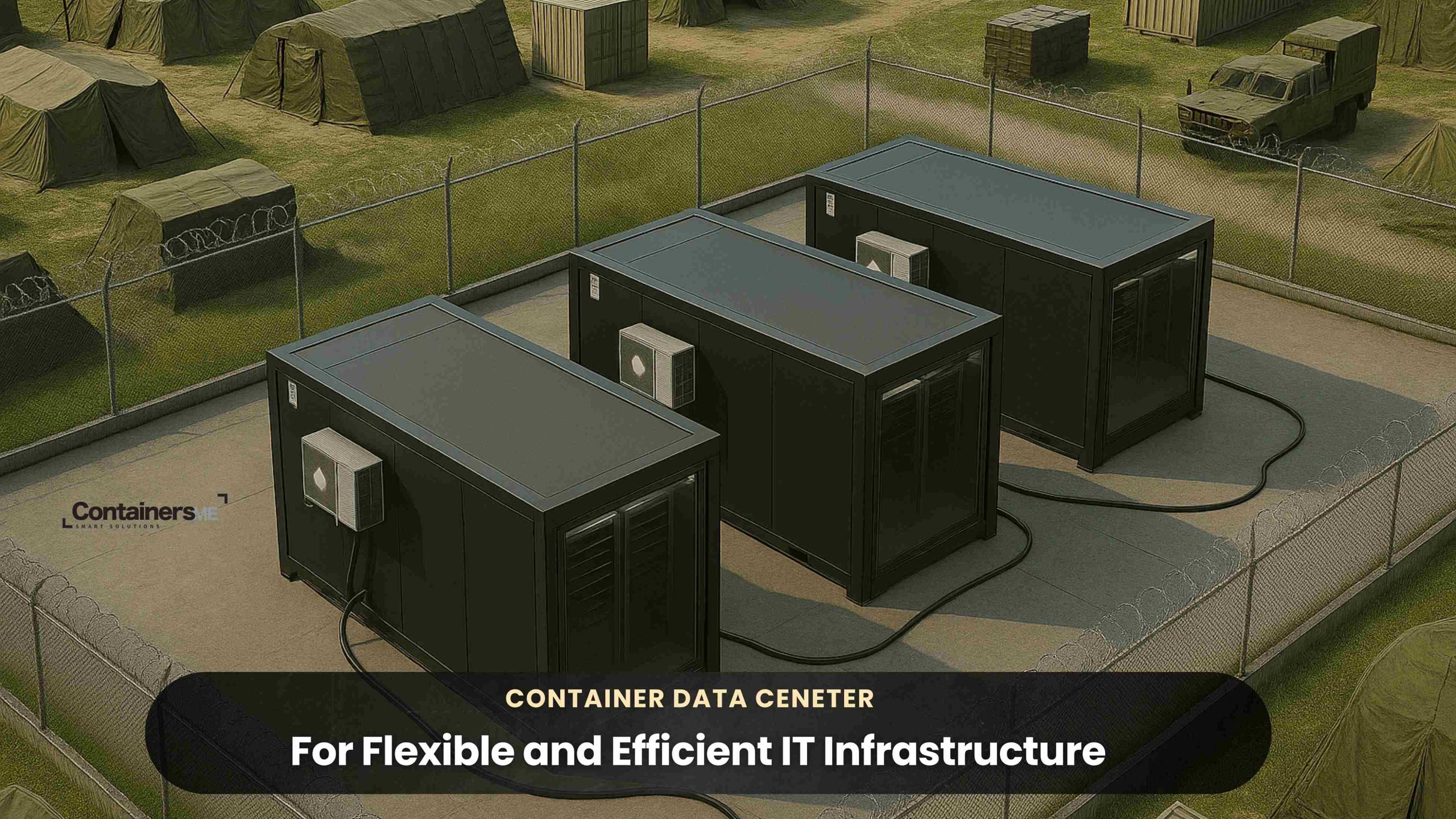 Container data center made using modular mobile container placed in a military base